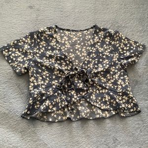 Blue and White Tie Top